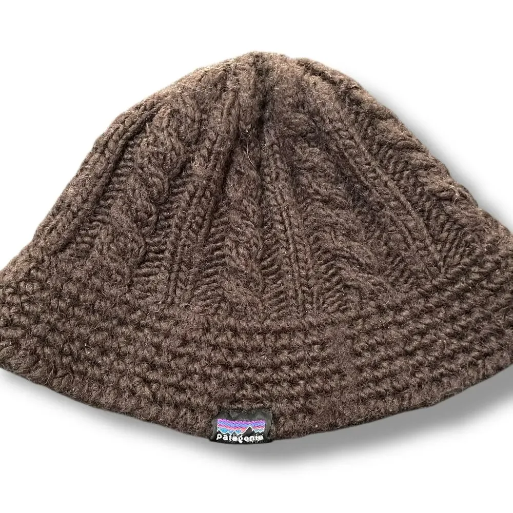 Patagonia Wool Blend Beanie Hat Brown Cable Knit Crochet Skull Cap 29045 Unisex